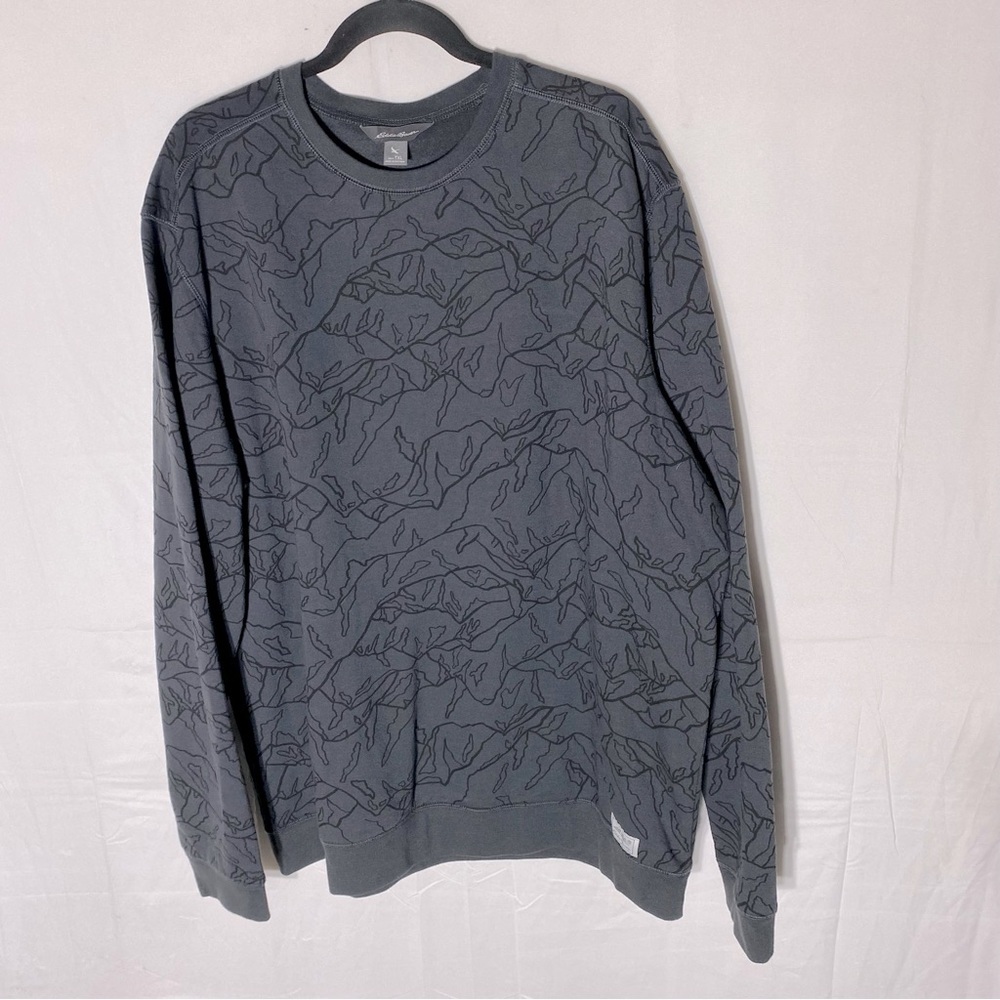 Eddie Bauer Grey Black Abstract Line Print Crew Neck Sweatshirt TXL